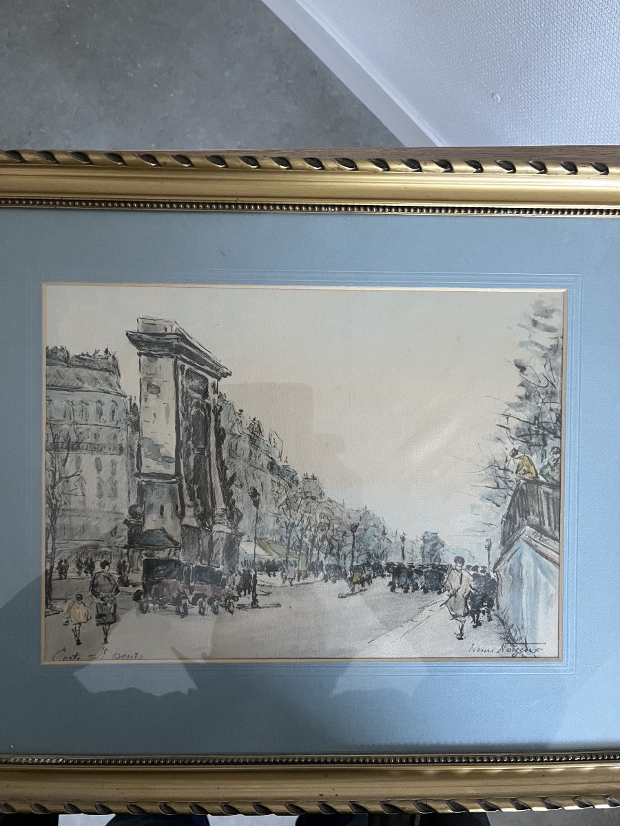 Paire de peintures sur soie représentant des vue de paris par Henri Noizeux
