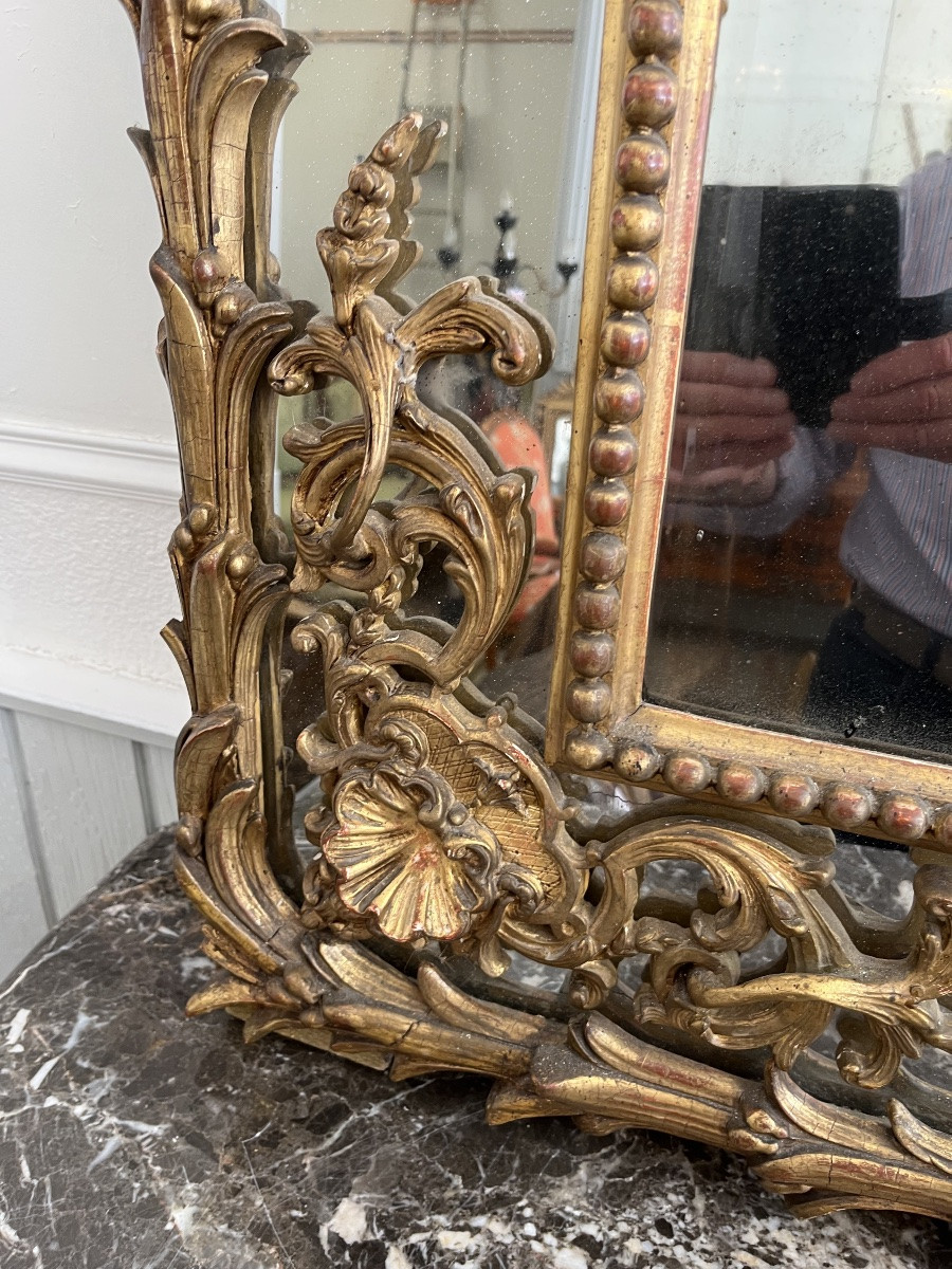 Miroir à parecloses en bois doré style Louis XV-photo-2