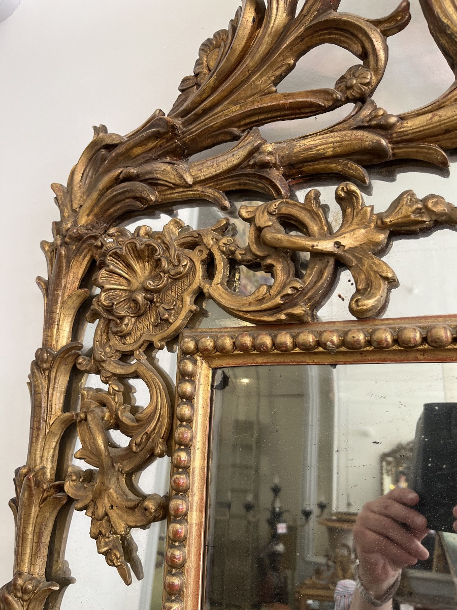 Miroir à parecloses en bois doré style Louis XV-photo-3