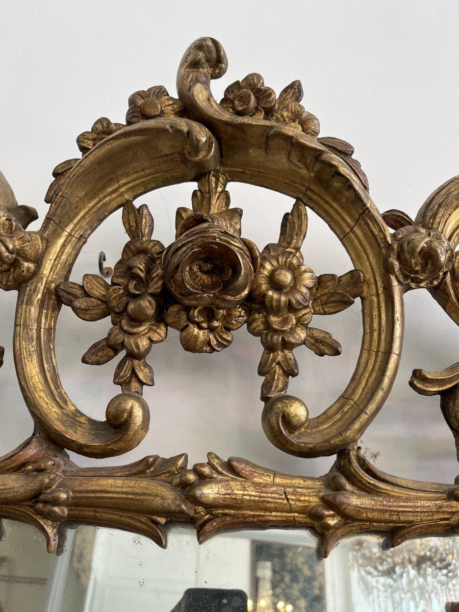 Miroir à parecloses en bois doré style Louis XV-photo-1