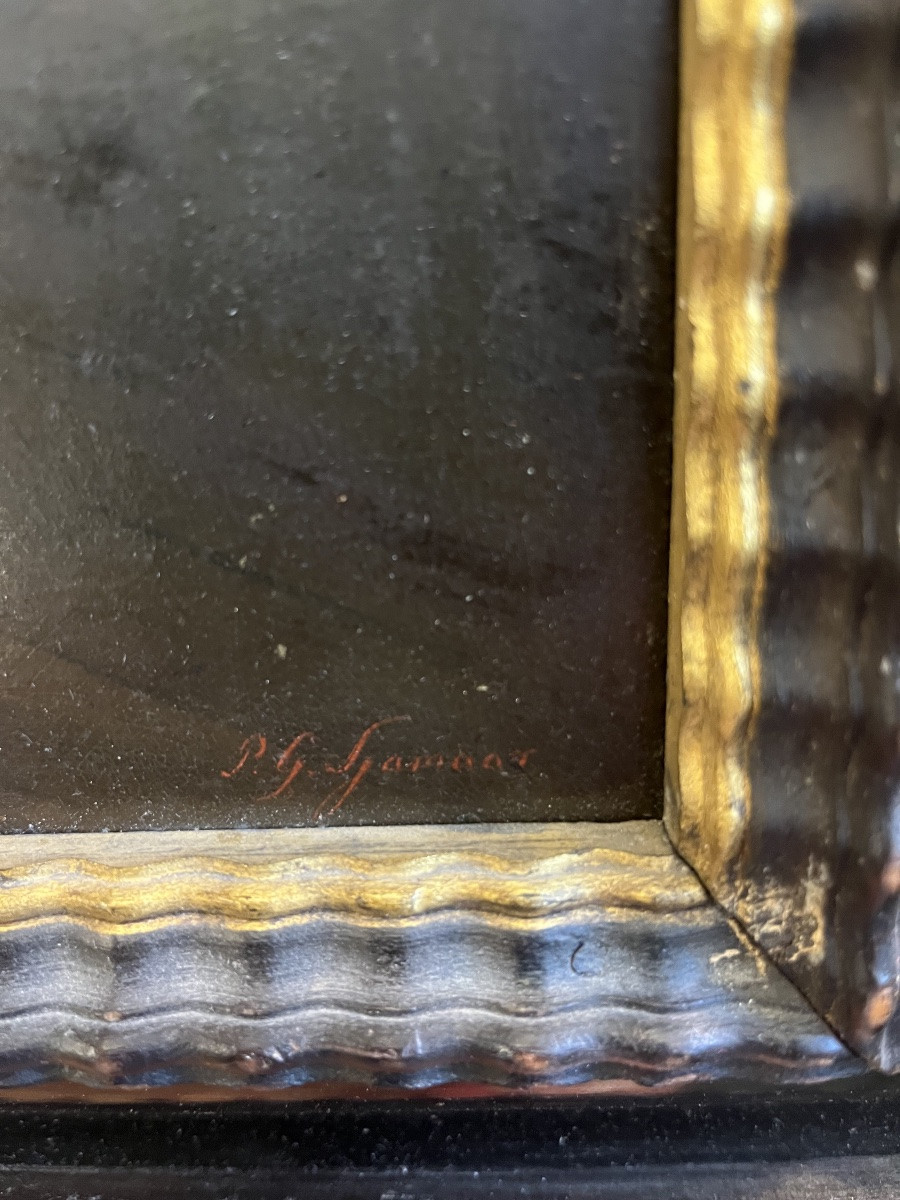 Tableau Huile sur panneau représentant une scène intérieur de taverne début du 19 éme siècle-photo-4