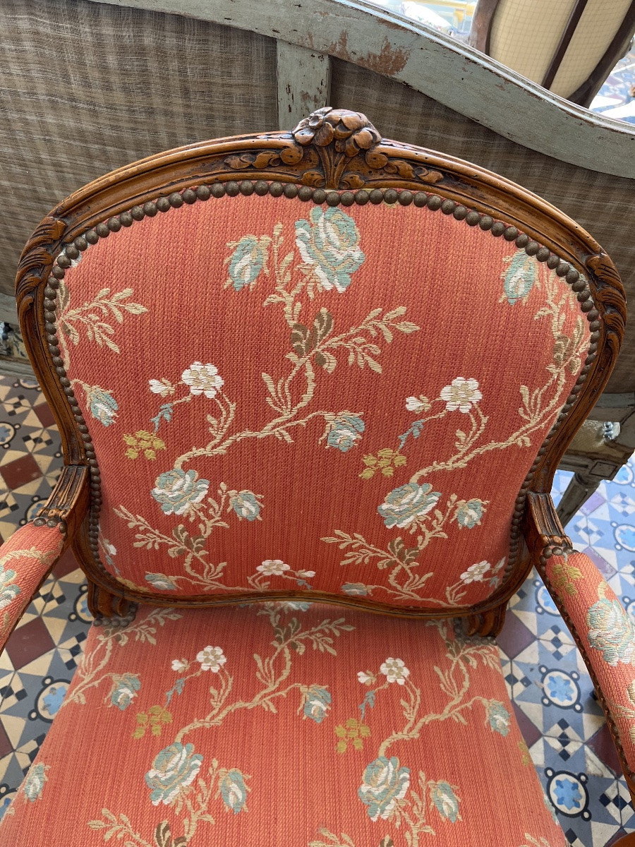 Paire de fauteuils à dossiers plats style Louis XV-photo-2