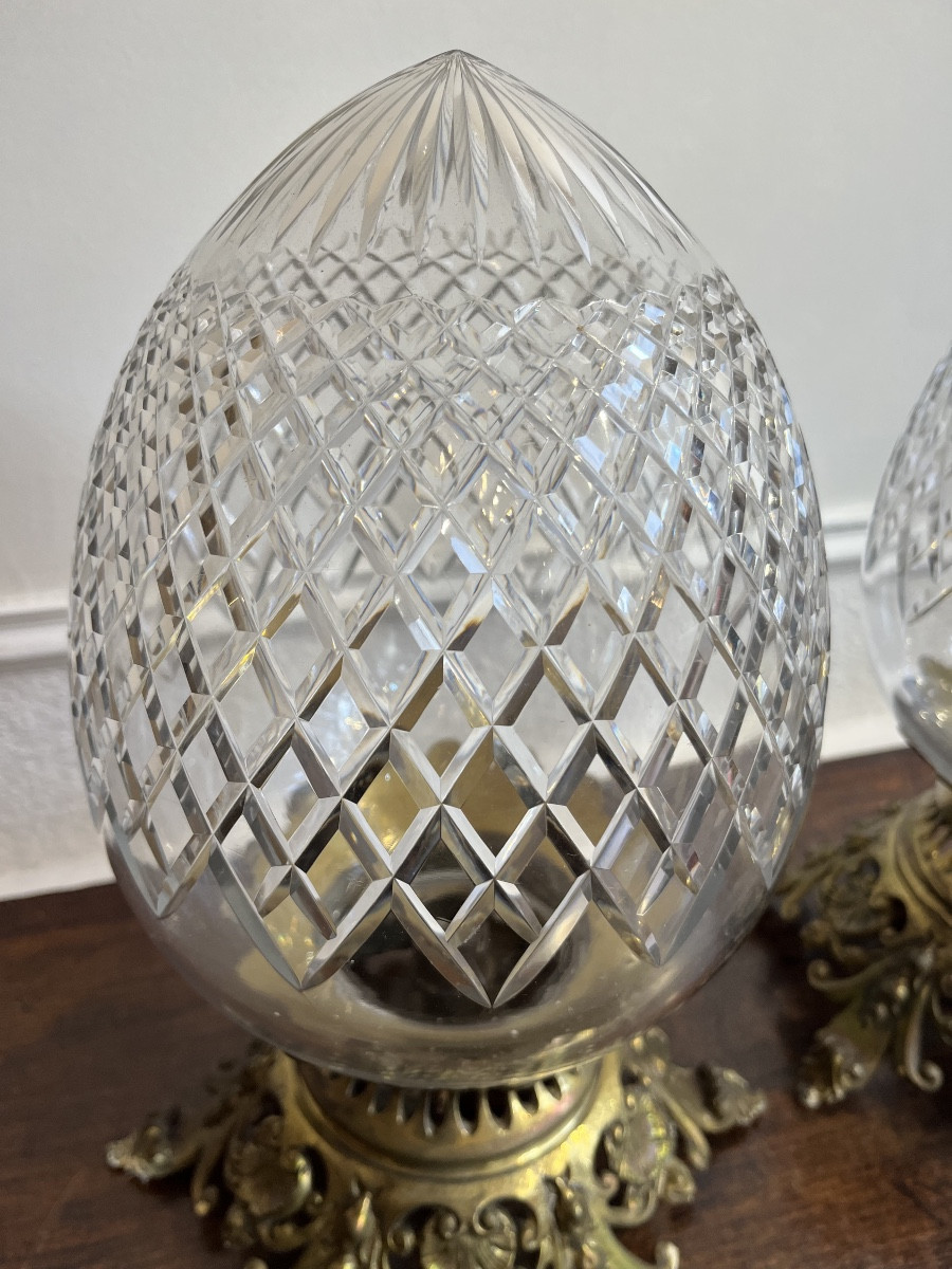 Pair Of Crystal Ceiling Lights With Bronze Mounts, 19th Century -photo-4