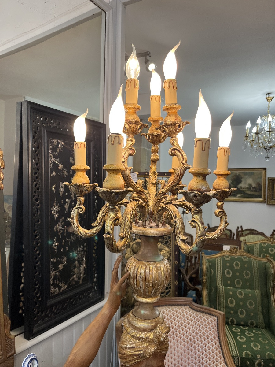 Nubian Torch Holder In Polychrome Wood  -photo-3