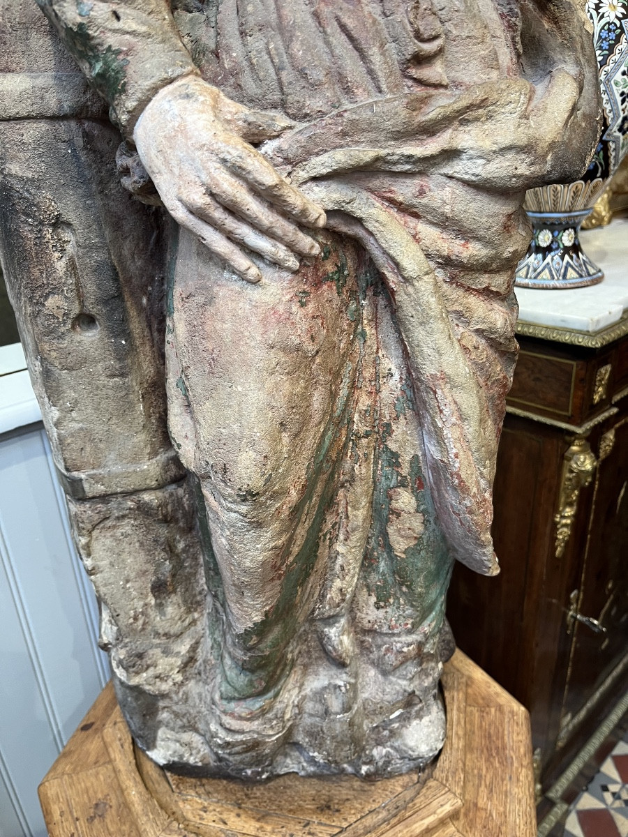 Sculpture en pierre d’une sainte 16 ème siècle -photo-2