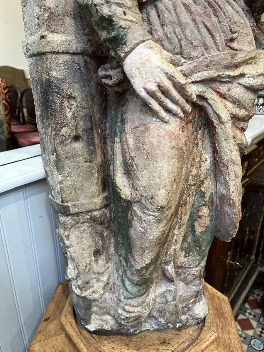 Sculpture en pierre d’une sainte 16 ème siècle -photo-3