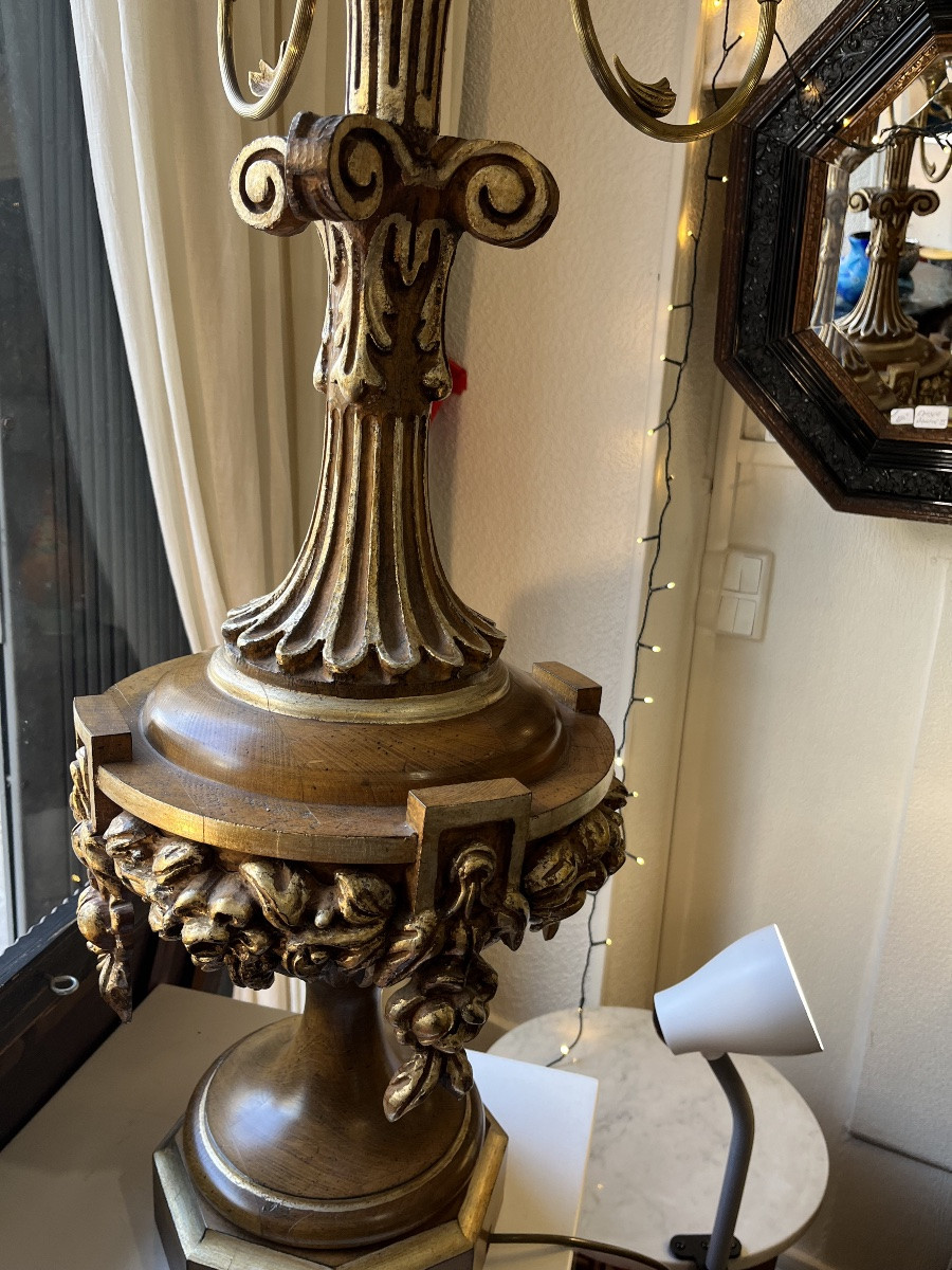 4-burner Walnut And Gilded Wood Torchère-photo-4