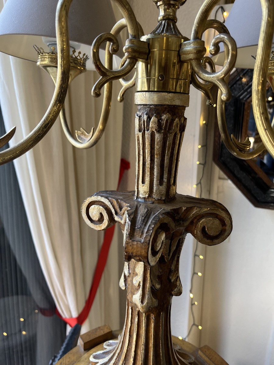 4-burner Walnut And Gilded Wood Torchère-photo-1