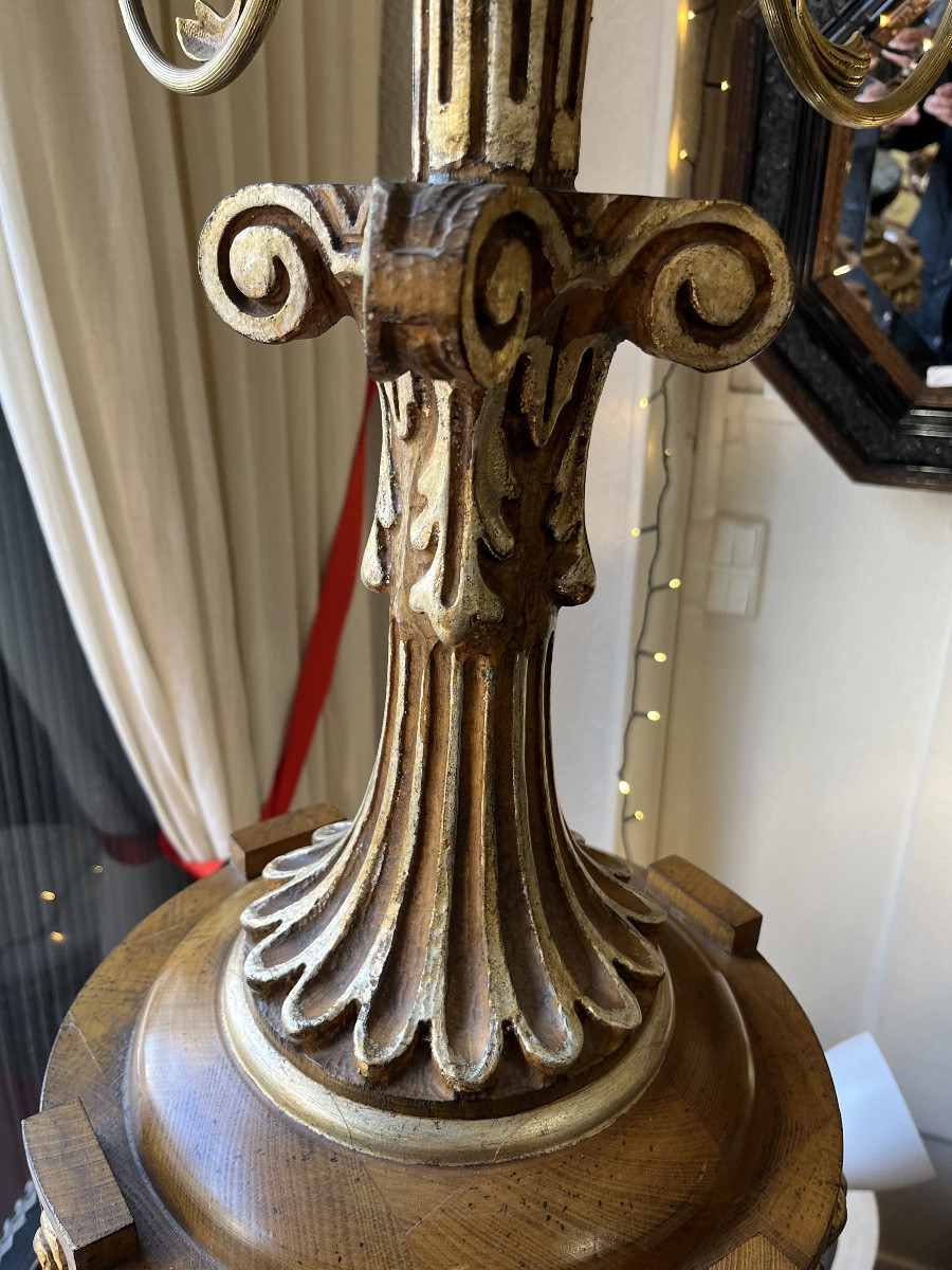 4-burner Walnut And Gilded Wood Torchère-photo-2