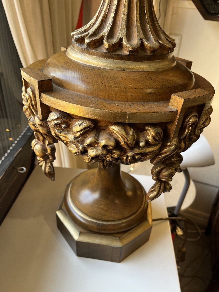 4-burner Walnut And Gilded Wood Torchère-photo-3