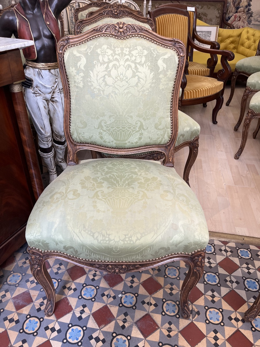Set Of 10 Chairs And 2 Armchairs In The Louis XV Style With Queen Anne Style Backs -photo-2