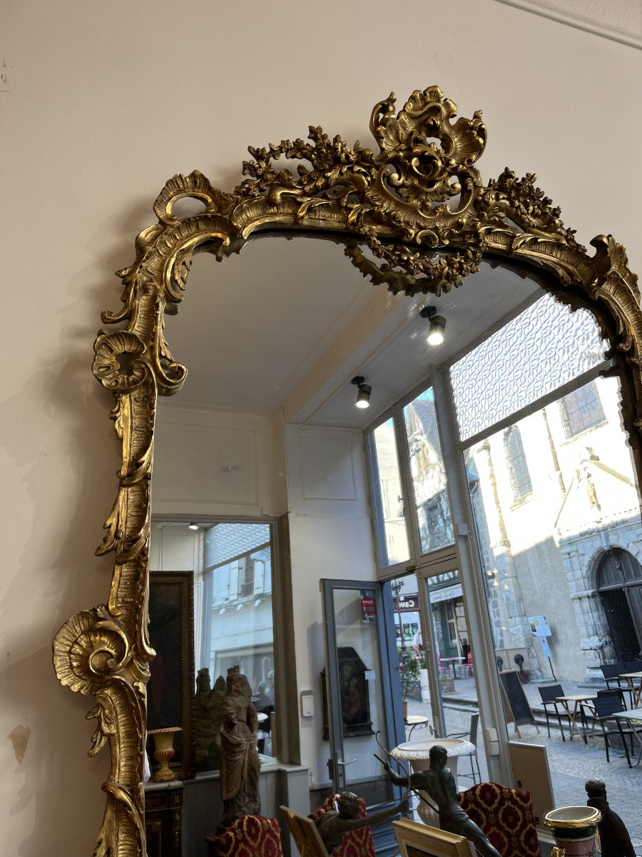 Louis XV Style Wooden And Gilded Stucco Mirror, 19th Century -photo-2