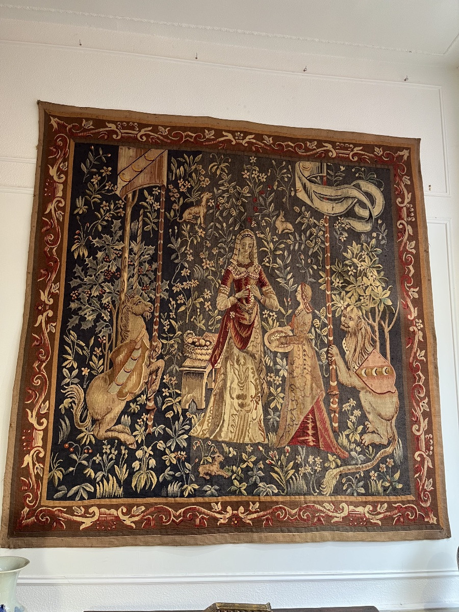 Tapisserie d’Aubusson  La  Dame à la Licorne  19 éme siècle -photo-4