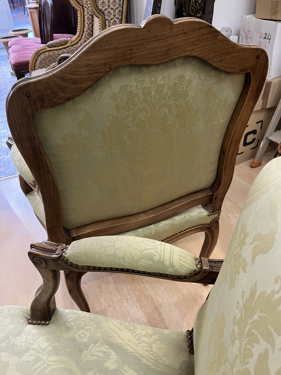 Pair Of Large Walnut Armchairs In The Louis XV Style-photo-4