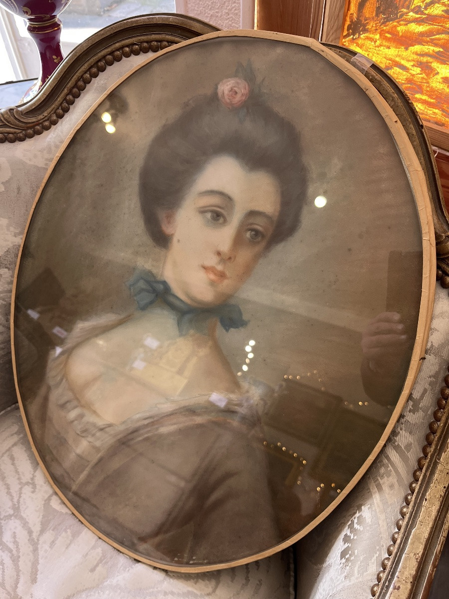 Quality Pastel Portrait Of A Woman 19th Century-photo-3