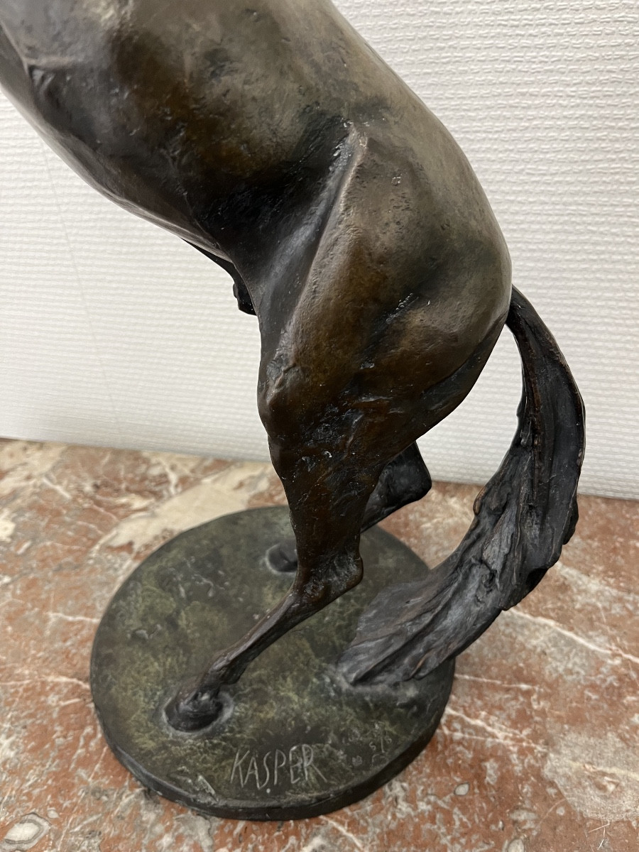Large Bronze Sculpture Of A Prancing Horse, Signed And Numbered-photo-4