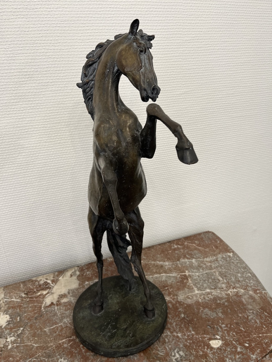 Large Bronze Sculpture Of A Prancing Horse, Signed And Numbered-photo-1