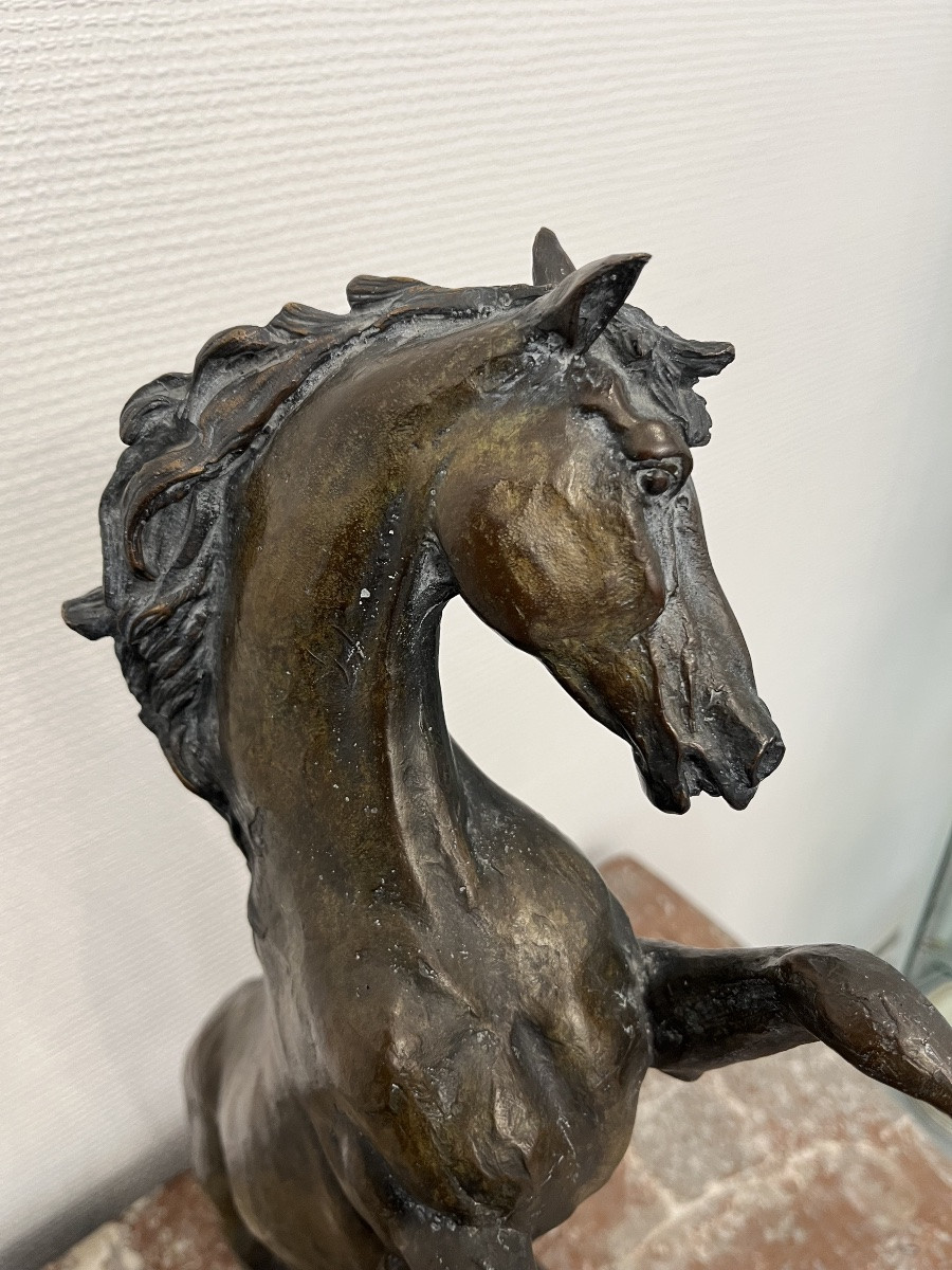 Large Bronze Sculpture Of A Prancing Horse, Signed And Numbered-photo-2
