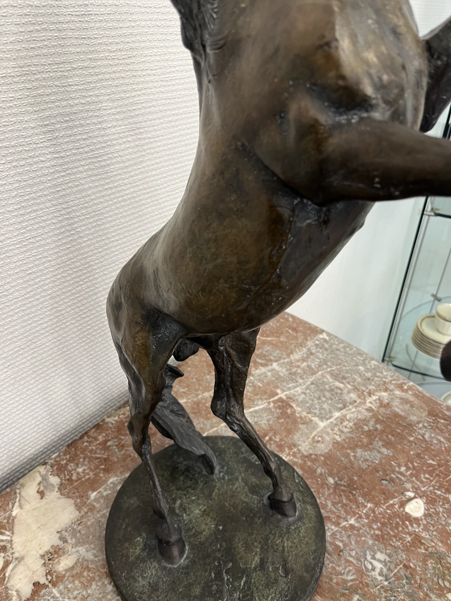 Large Bronze Sculpture Of A Prancing Horse, Signed And Numbered-photo-3
