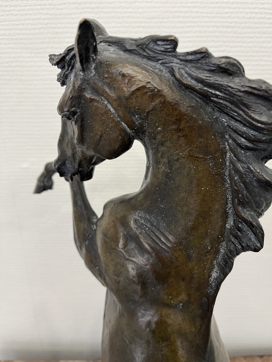 Large Bronze Sculpture Of A Prancing Horse, Signed And Numbered-photo-4