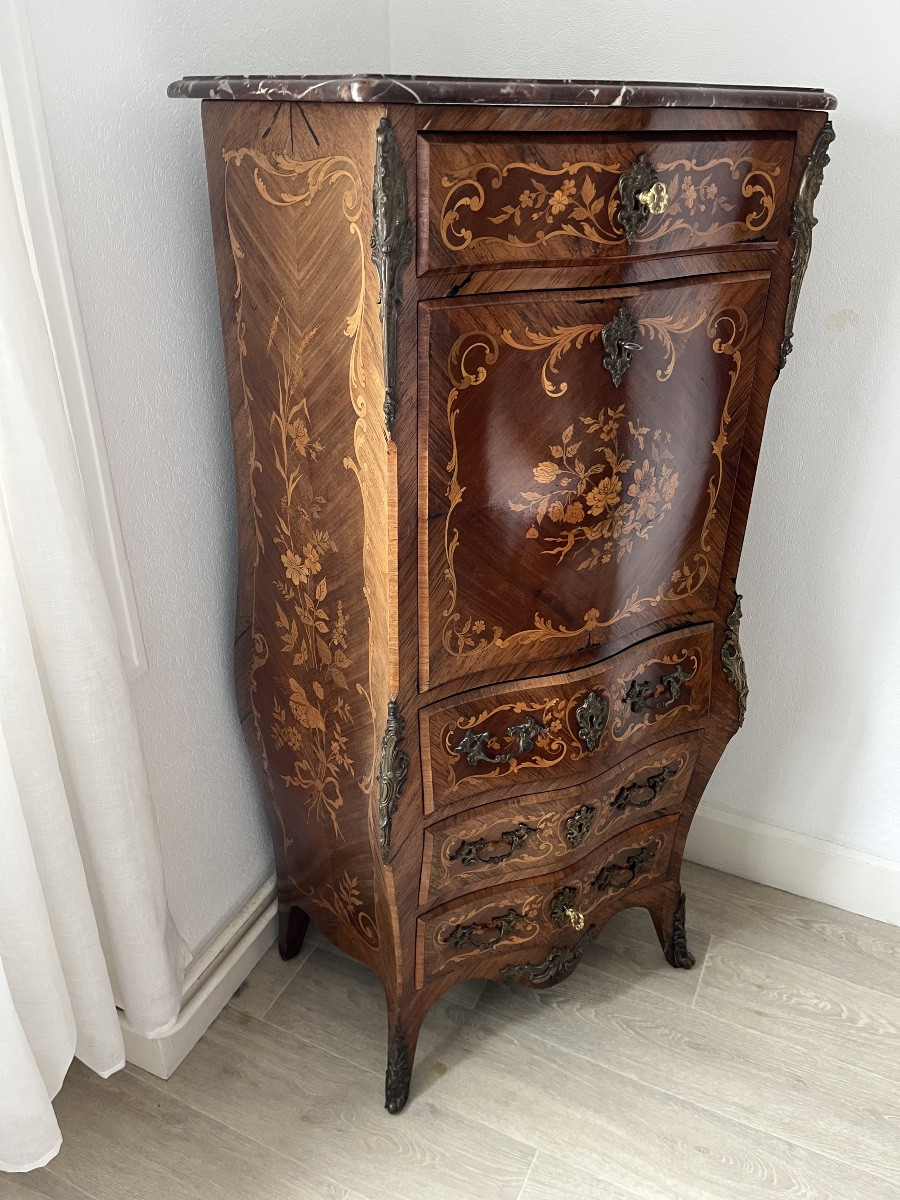 Louis XV Style 19th Century Inlaid Desk, Curved On All Sides-photo-2
