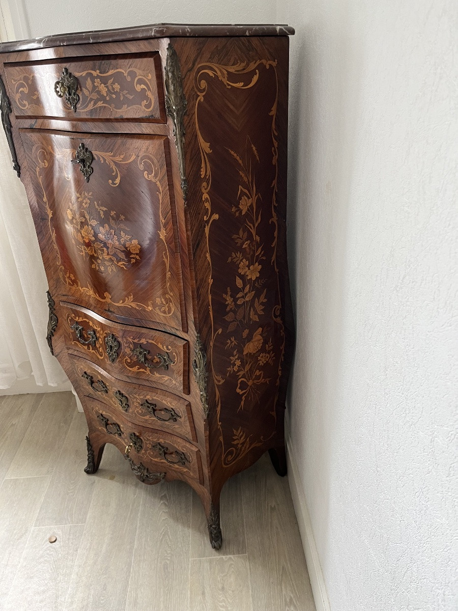Louis XV Style 19th Century Inlaid Desk, Curved On All Sides-photo-3