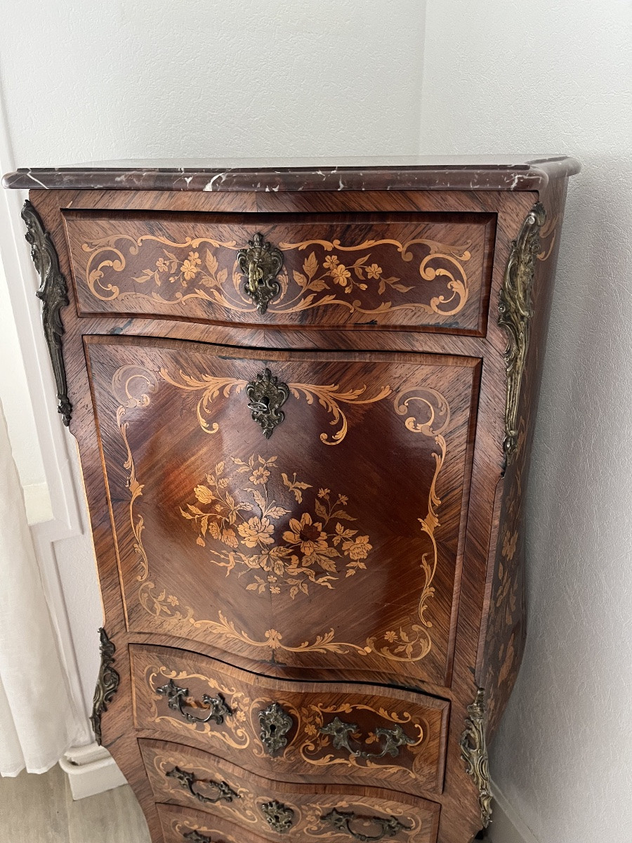 Louis XV Style 19th Century Inlaid Desk, Curved On All Sides-photo-1