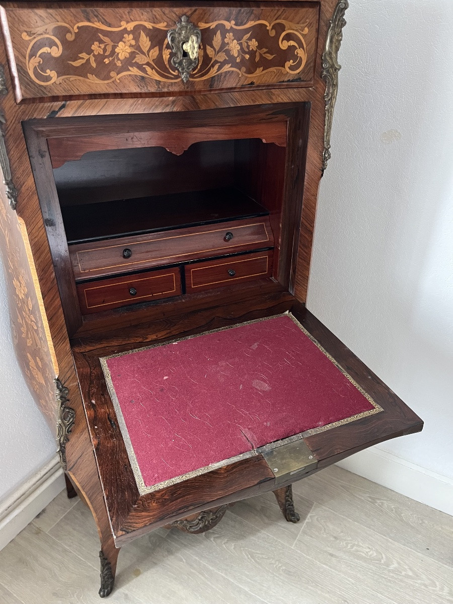 Louis XV Style 19th Century Inlaid Desk, Curved On All Sides-photo-2
