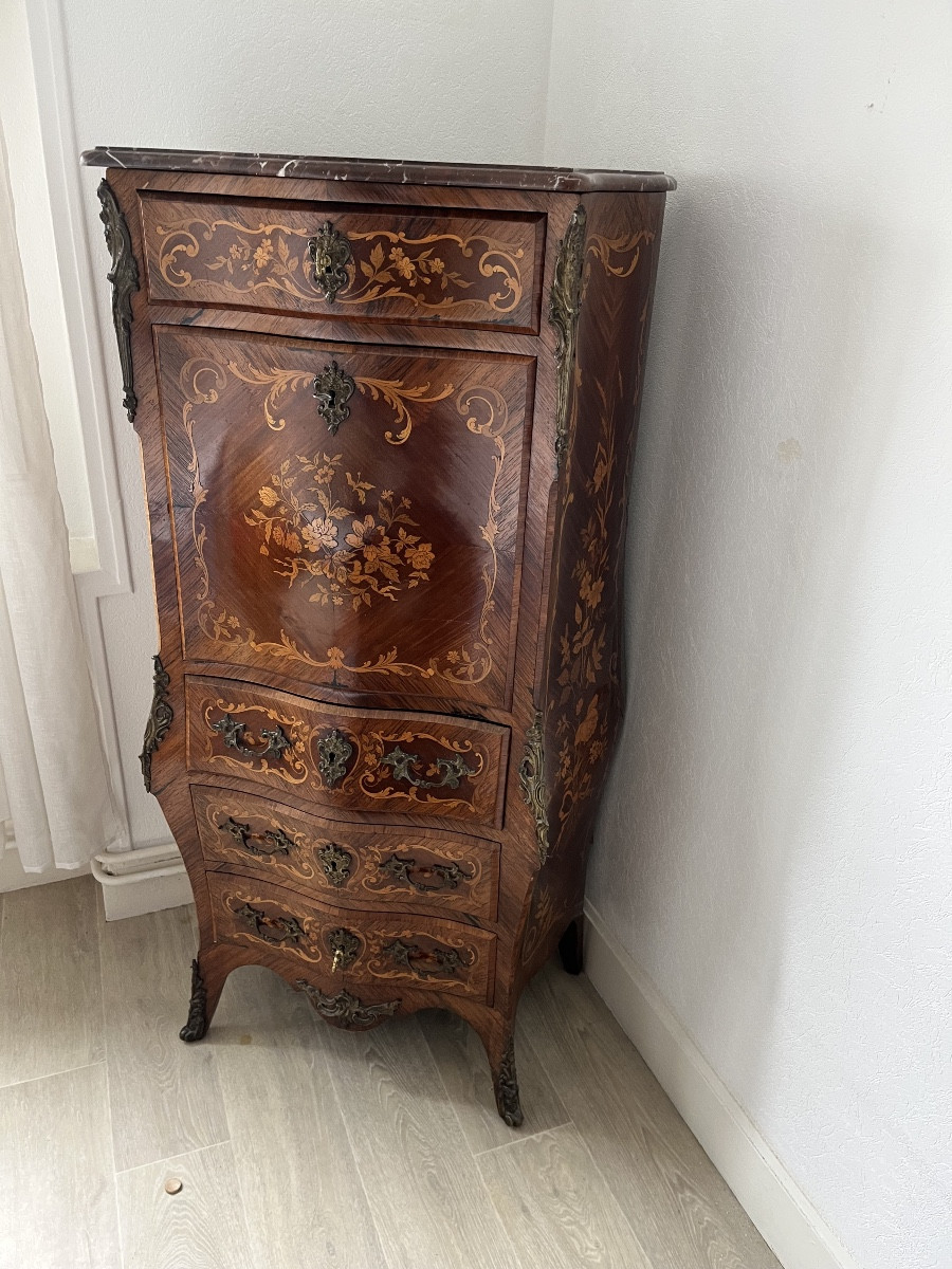 Louis XV Style 19th Century Inlaid Desk, Curved On All Sides