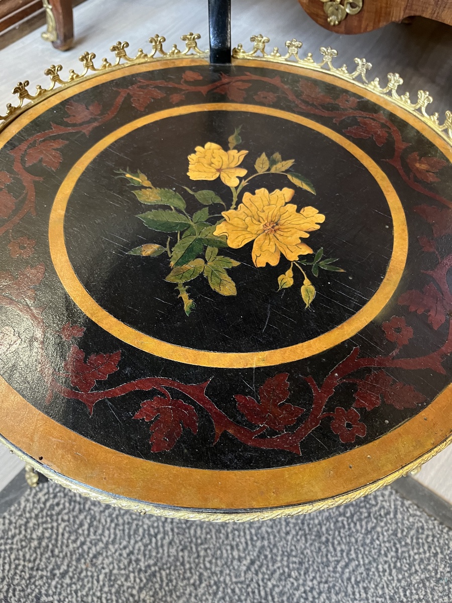 Sellette en marqueterie et porcelaine Époque Napoléon III -photo-4