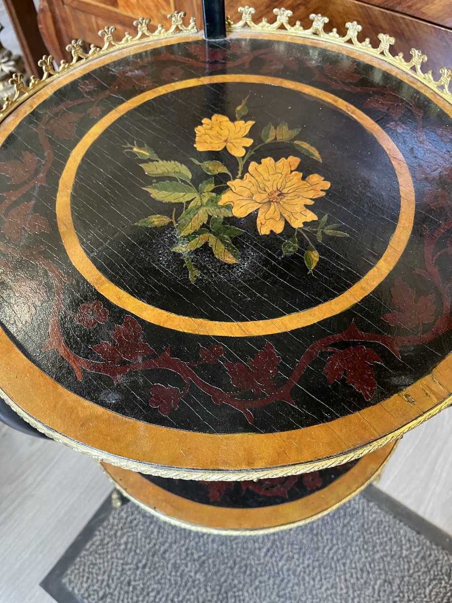 Sellette en marqueterie et porcelaine Époque Napoléon III -photo-1