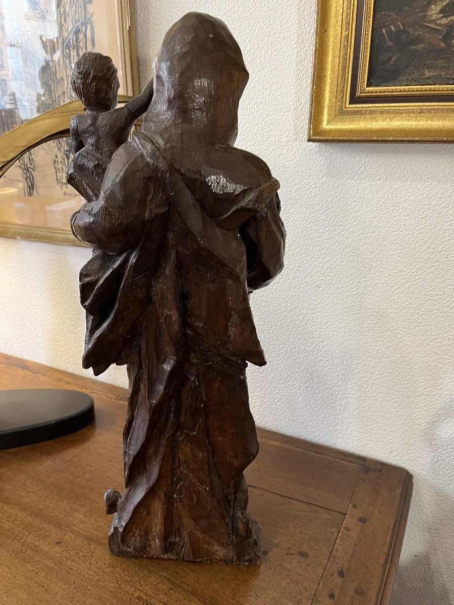 Vierge à l’enfant en chêne sculpté du 18 éme siècle -photo-4