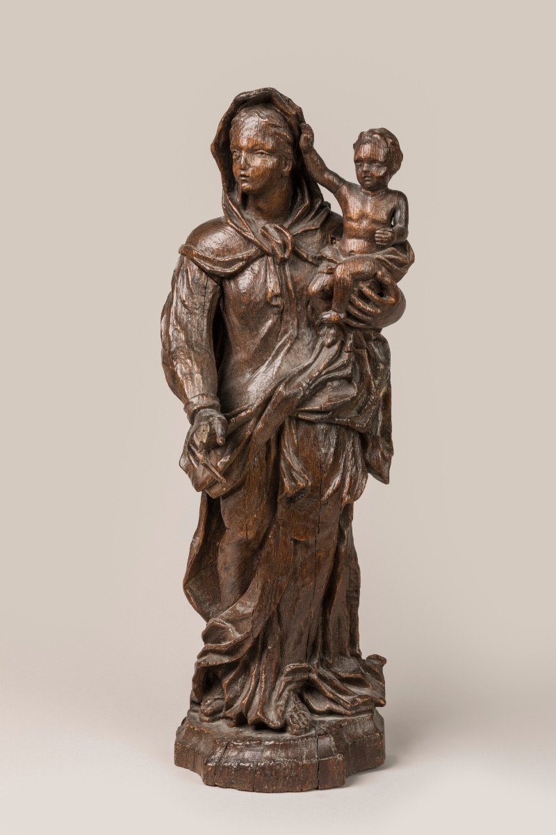 Carved Oak Virgin And Child From The 18th Century