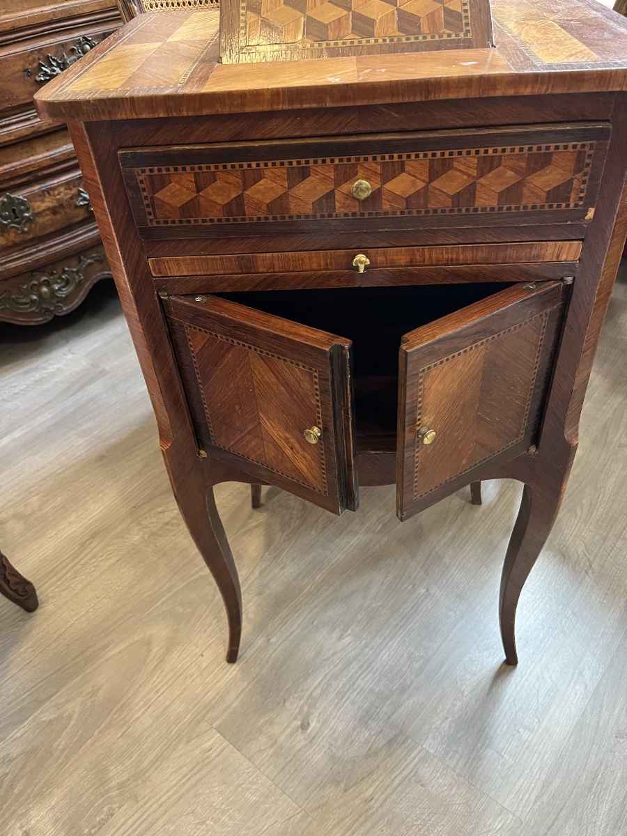 Petit meuble d’appoint formant pupitre en marqueterie style Louis XV-photo-3