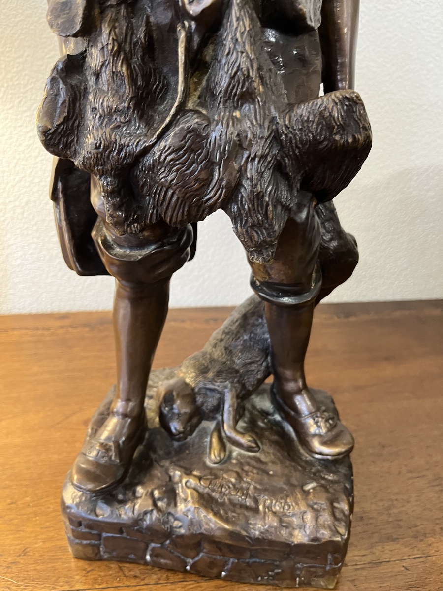 Bronze «  le jeune Chasseur «  Signé . -photo-2