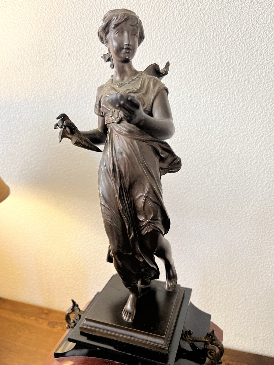 Pendule en marbre et bronze par Gaudez époque 19eme siècle -photo-2