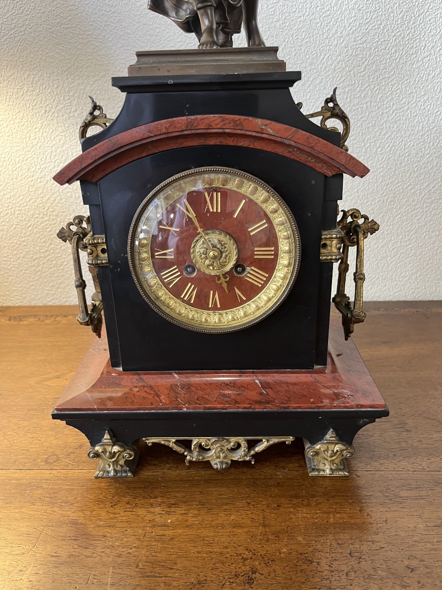 Pendule en marbre et bronze par Gaudez époque 19eme siècle -photo-3