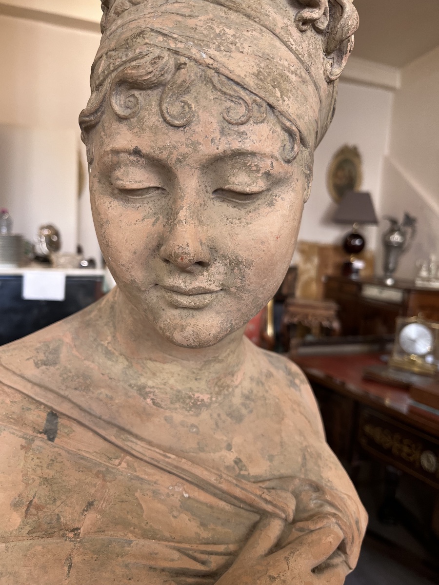 Beau buste en terre cuite de Juliette de Recamier 19 éme Siècle -photo-2
