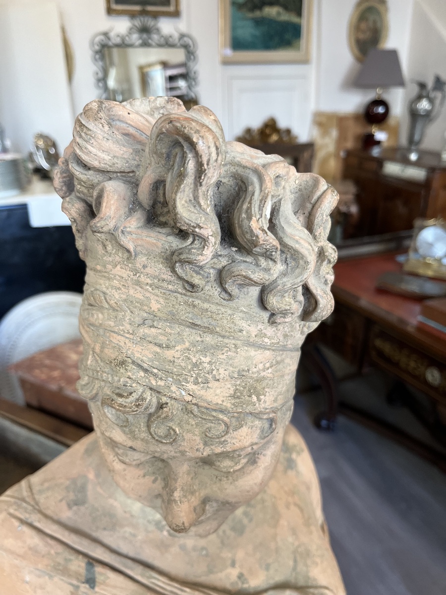 Beau buste en terre cuite de Juliette de Recamier 19 éme Siècle -photo-1