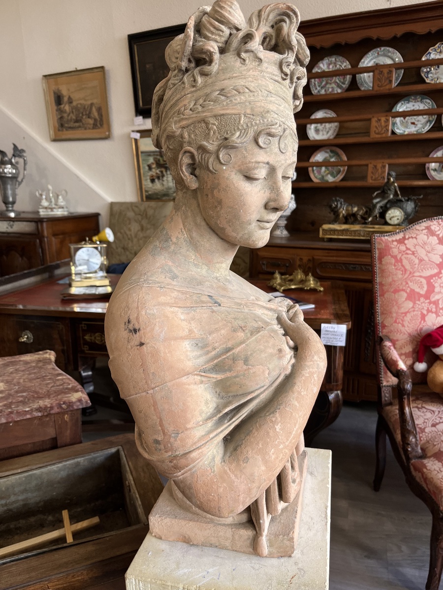 Beau buste en terre cuite de Juliette de Recamier 19 éme Siècle -photo-6