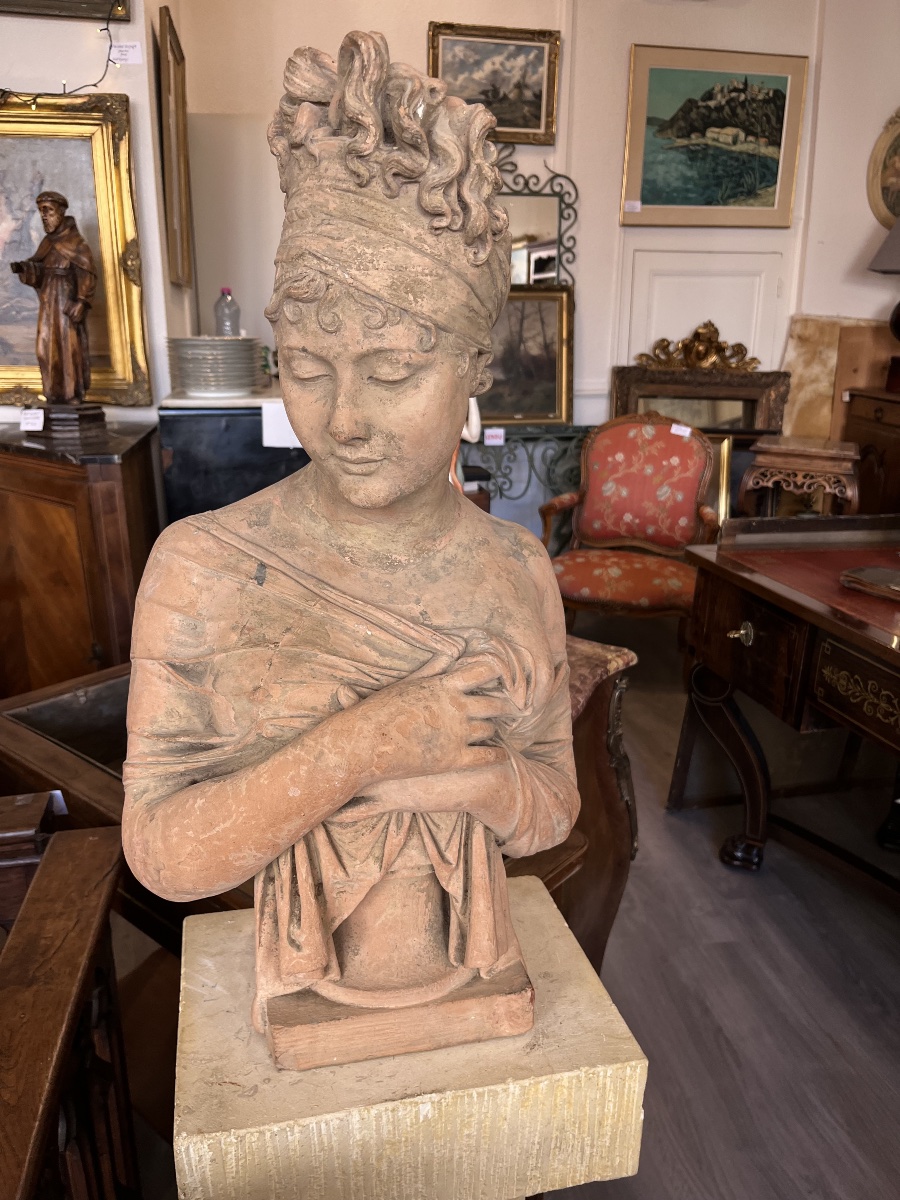 Beau buste en terre cuite de Juliette de Recamier 19 éme Siècle 