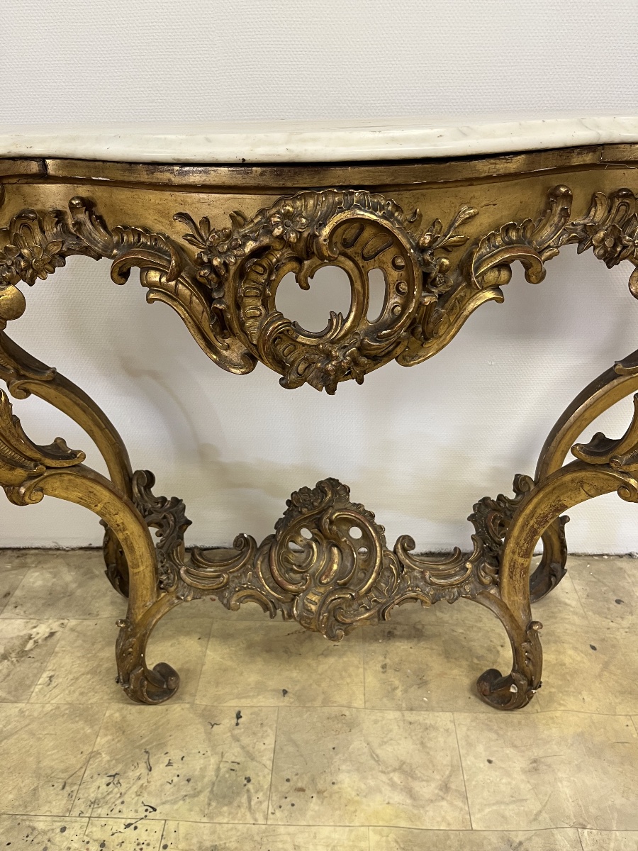 Importante console en bois sculpté et doré de Style Louis XV-photo-2