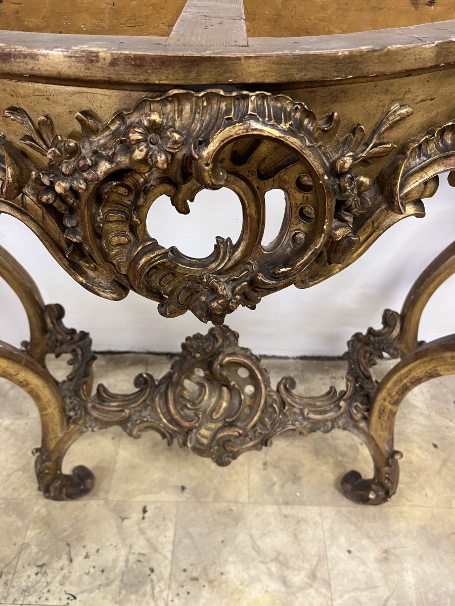 Importante console en bois sculpté et doré de Style Louis XV-photo-3