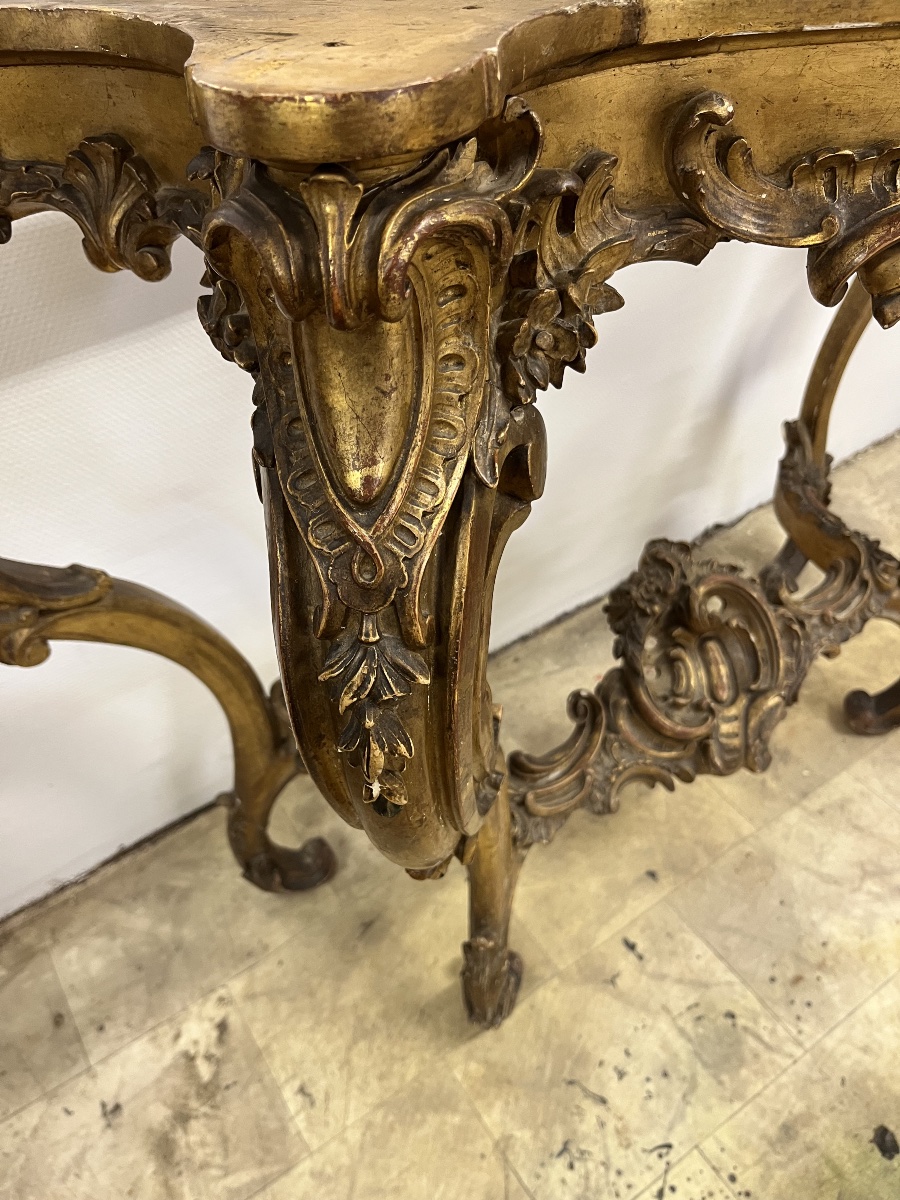 Importante console en bois sculpté et doré de Style Louis XV-photo-1
