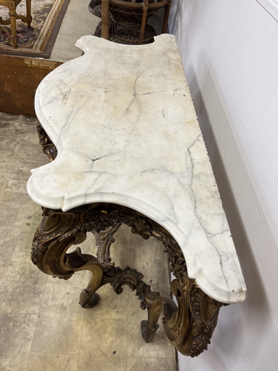 Importante console en bois sculpté et doré de Style Louis XV-photo-2