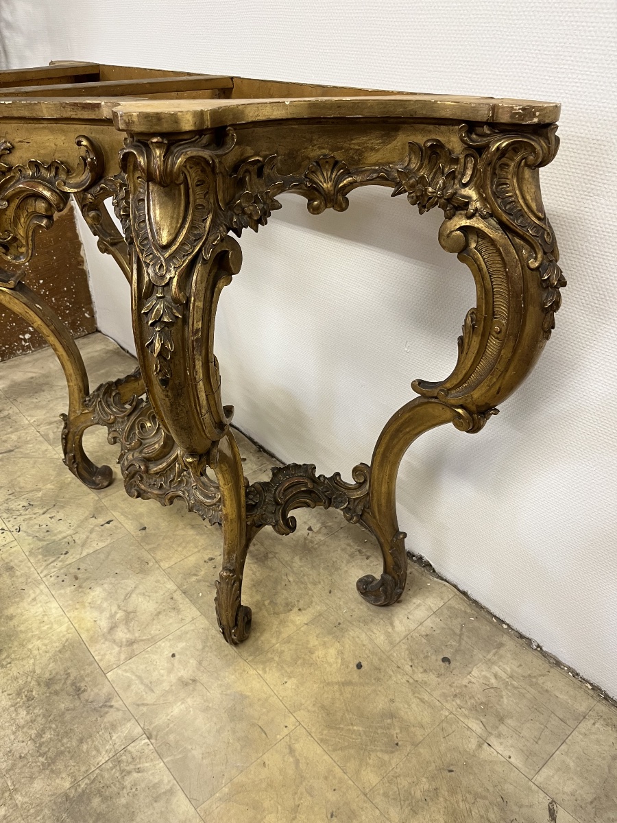 Importante console en bois sculpté et doré de Style Louis XV-photo-4
