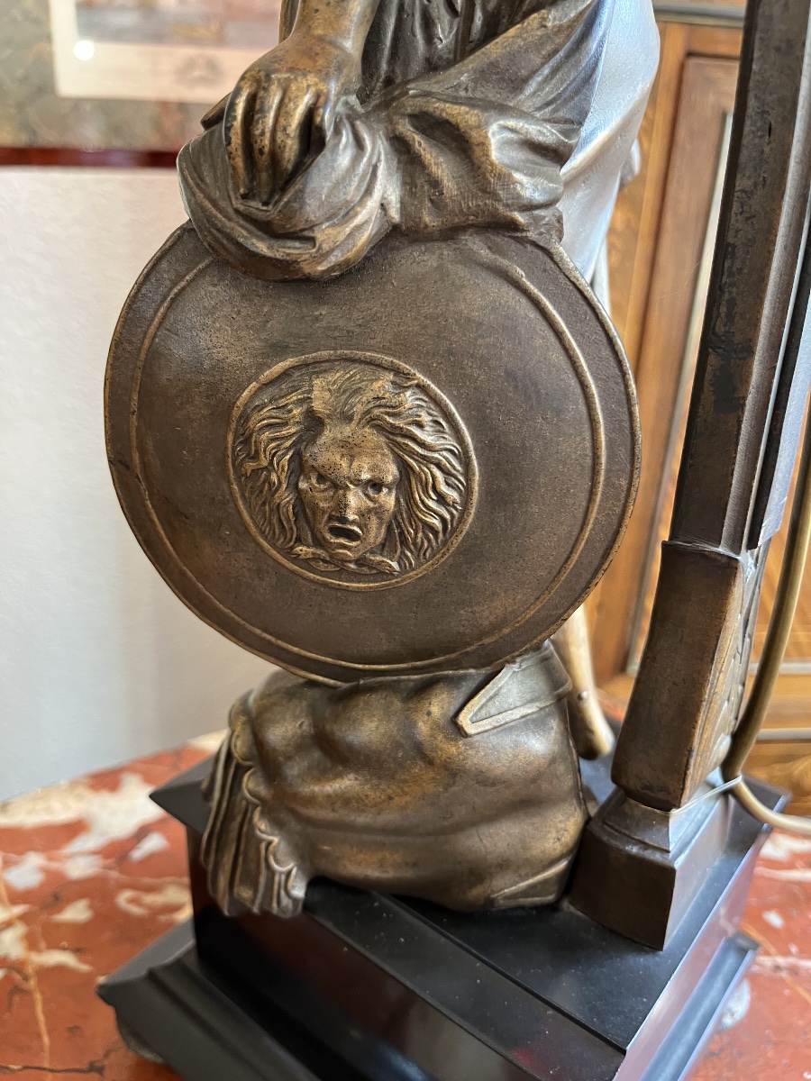 Large Bronze Candelabra Depicting Athena, With 7 Lights, 19th Century -photo-4