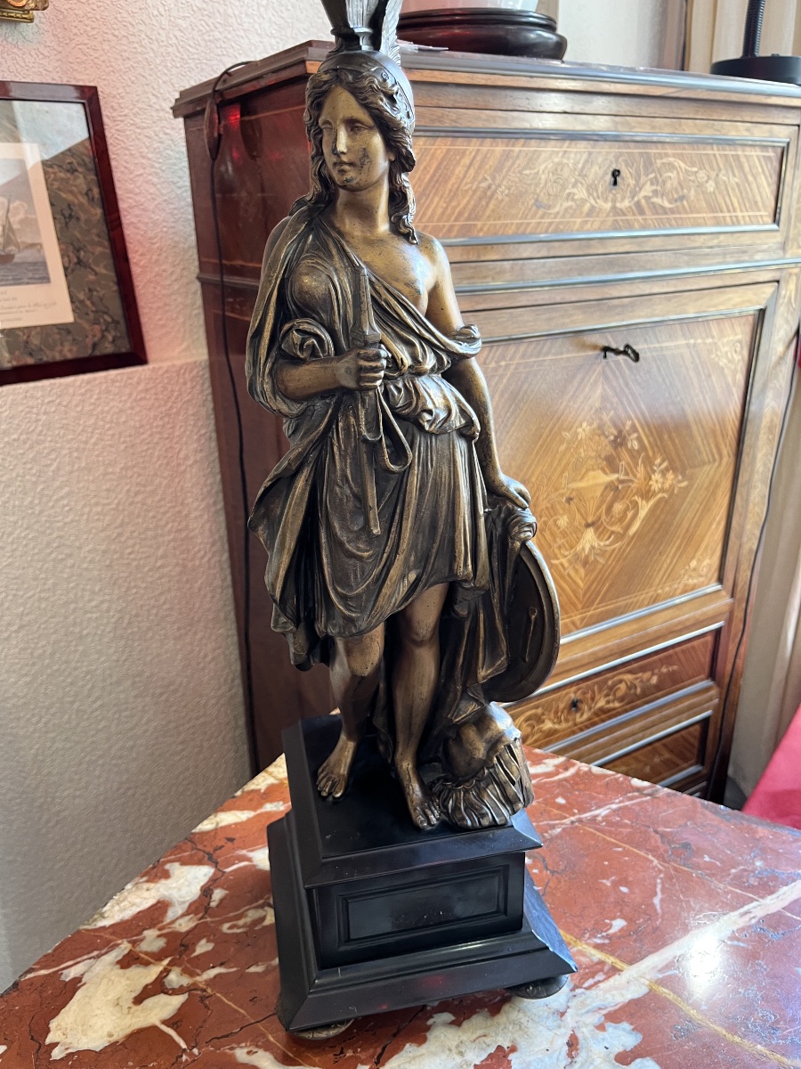 Large Bronze Candelabra Depicting Athena, With 7 Lights, 19th Century -photo-6