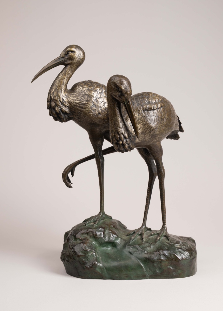 Couple de cigognes en bronze Signé -photo-3