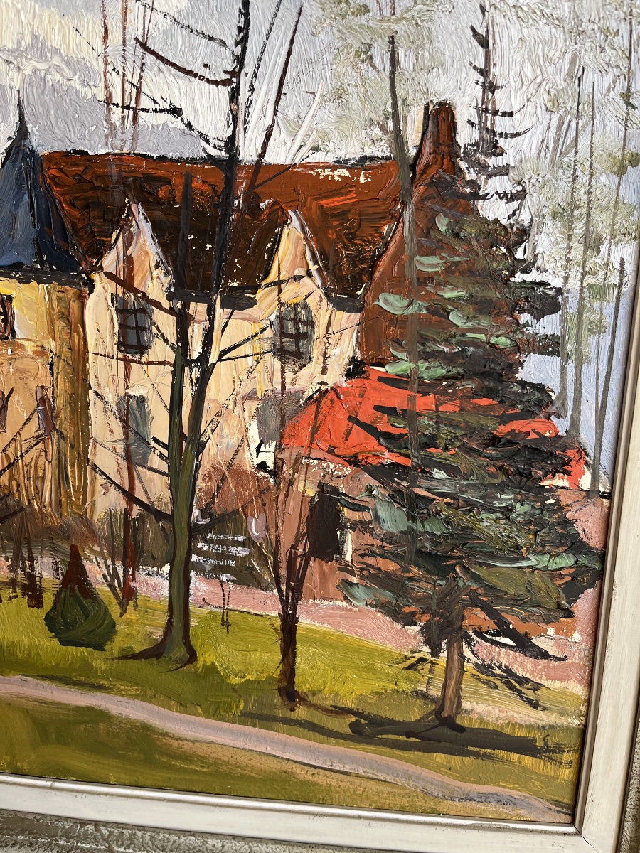 Tableau huile sur toile «  château saint Jean «  signé J. Bougret-photo-3